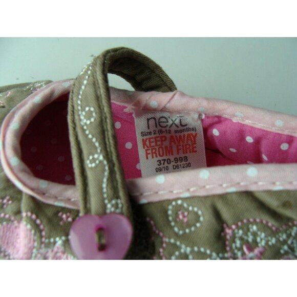 Infant Girls Mary Jane Shoes Size 1 Embroidered Pink & Green Floral Design With - Picture 8 of 9